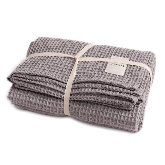 图片 Yucuss 100 % 纯棉华夫格毯子 (双面使用)  # 55445213    灰色 大号 (200 × 240 cm)